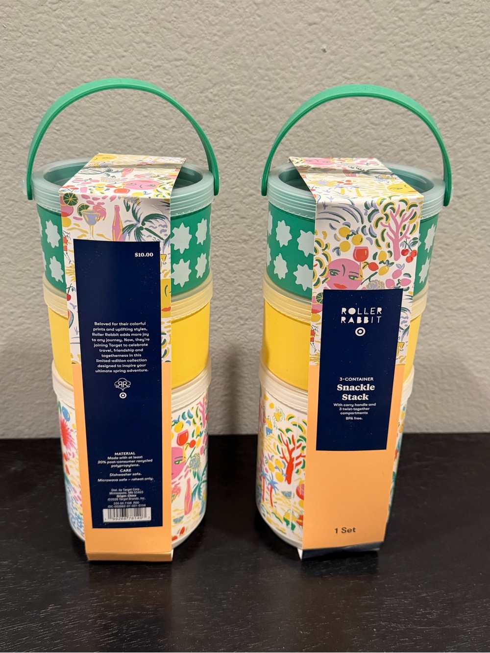 Roller Rabbit Stackable Snack Containers - Mint Green, Yellow, Floral